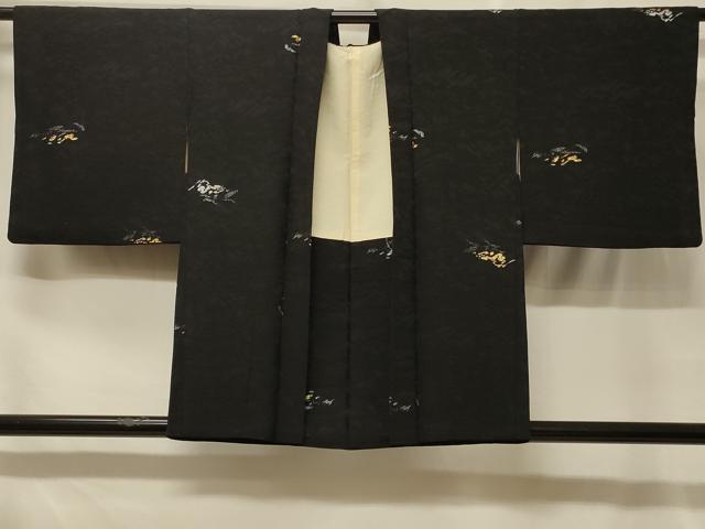 平和屋着物＃羽織　寿光織　立波文　黒地　金銀糸　正絹　逸品　CABF8812in