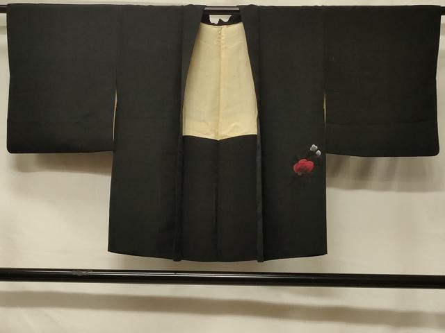 平和屋着物＃羽織　総刺繍　草花文　黒地　正絹　逸品　CABF8816in