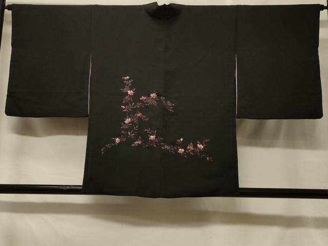 平和屋着物＃羽織　総刺繍　枝花文　黒地　正絹　逸品　CABF8820in