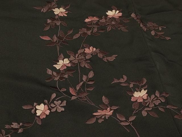 平和屋着物＃羽織　総刺繍　枝花文　黒地　正絹　逸品　CABF8820in
