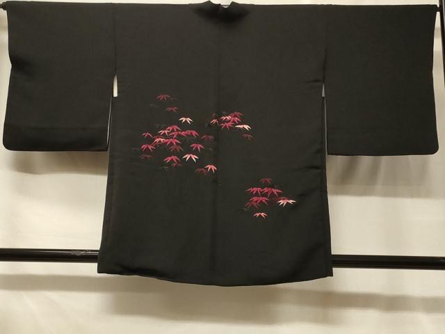 平和屋着物＃羽織　総刺繍　笹竹文　黒地　正絹　逸品　CABF8821in