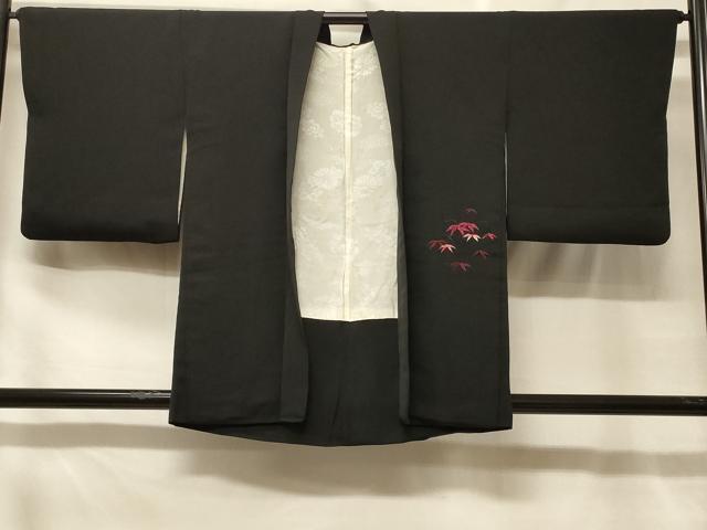 平和屋着物＃羽織　総刺繍　笹竹文　黒地　正絹　逸品　CABF8821in