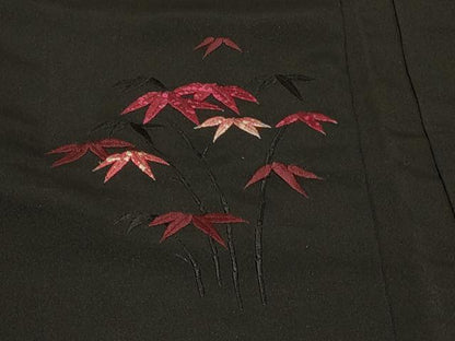 平和屋着物＃羽織　総刺繍　笹竹文　黒地　正絹　逸品　CABF8821in