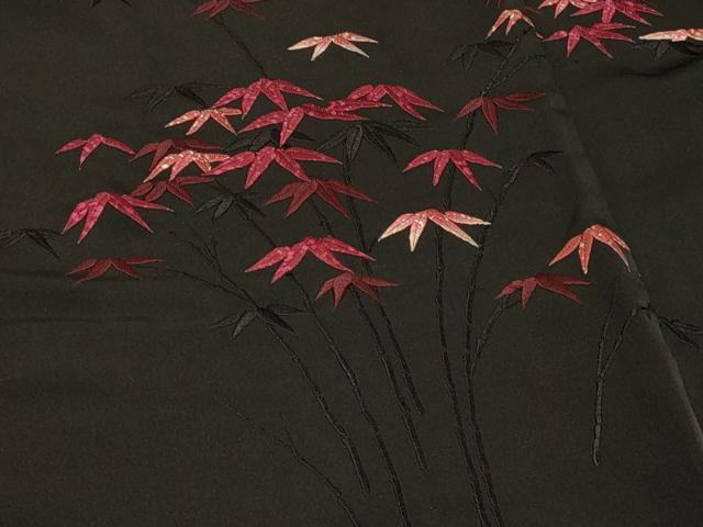 平和屋着物＃羽織　総刺繍　笹竹文　黒地　正絹　逸品　CABF8821in