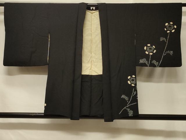 平和屋着物＃羽織　絞り　枝花文　黒地　正絹　逸品　CABF8823in