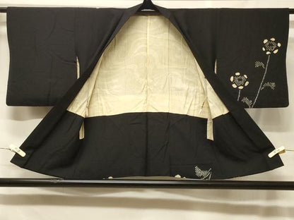 平和屋着物＃羽織　絞り　枝花文　黒地　正絹　逸品　CABF8823in