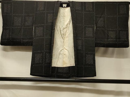 平和屋着物＃羽織　絞り　格子柄　黒地　正絹　逸品　CABF8824in