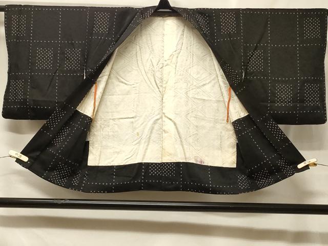 平和屋着物＃羽織　絞り　格子柄　黒地　正絹　逸品　CABF8824in