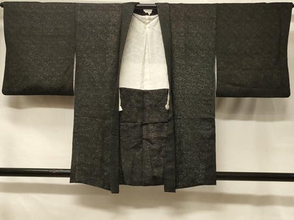 平和屋着物＃羽織　寿光織　花唐草文　黒地　正絹　逸品　CABF8826in