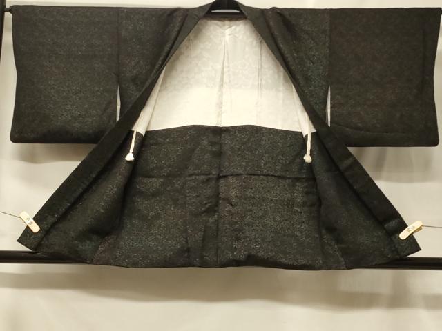 平和屋着物＃羽織　寿光織　花唐草文　黒地　正絹　逸品　CABF8826in