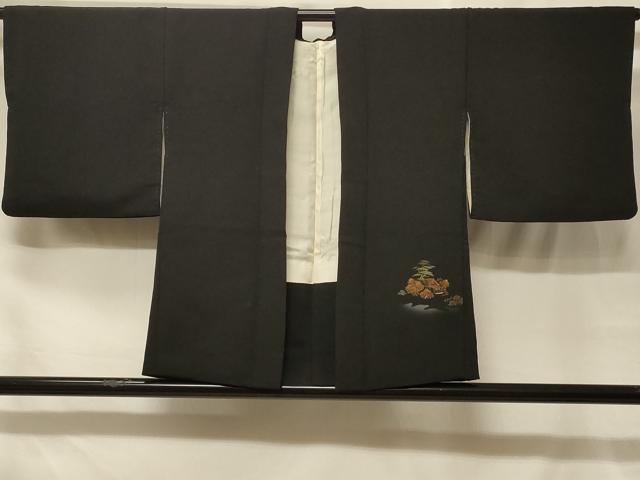 平和屋着物＃羽織　寿光織　人物風景文　暈し染め　黒地　金糸　正絹　逸品　CABF8831in