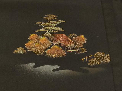 平和屋着物＃羽織　寿光織　人物風景文　暈し染め　黒地　金糸　正絹　逸品　CABF8831in
