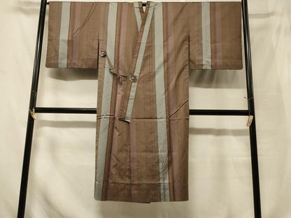 平和屋着物＃道行コート　単衣　間道　ロング丈　正絹　逸品　CABF8832in