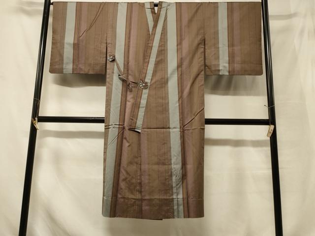 平和屋着物＃道行コート　単衣　間道　ロング丈　正絹　逸品　CABF8832in