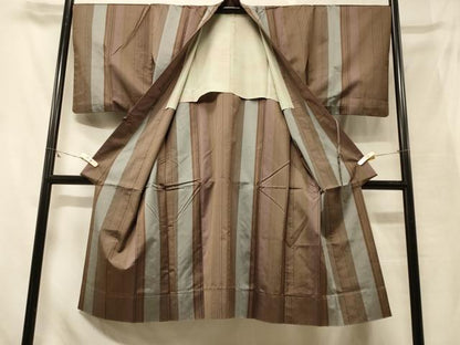 平和屋着物＃道行コート　単衣　間道　ロング丈　正絹　逸品　CABF8832in