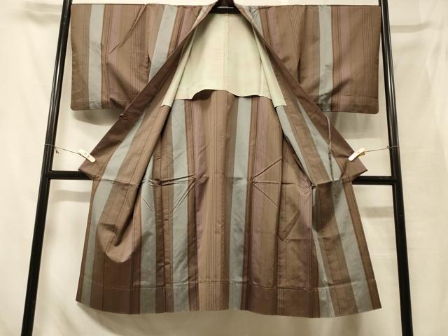 平和屋着物＃道行コート　単衣　間道　ロング丈　正絹　逸品　CABF8832in