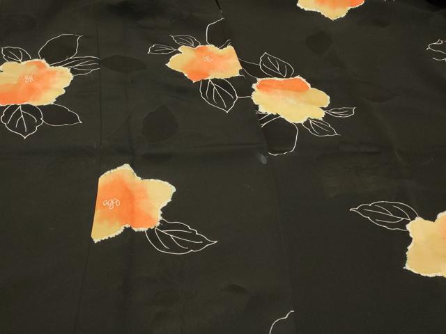 平和屋着物＃道行コート　地紋起こし　草花文　暈し染め　黒地　正絹　逸品　CABF8833in