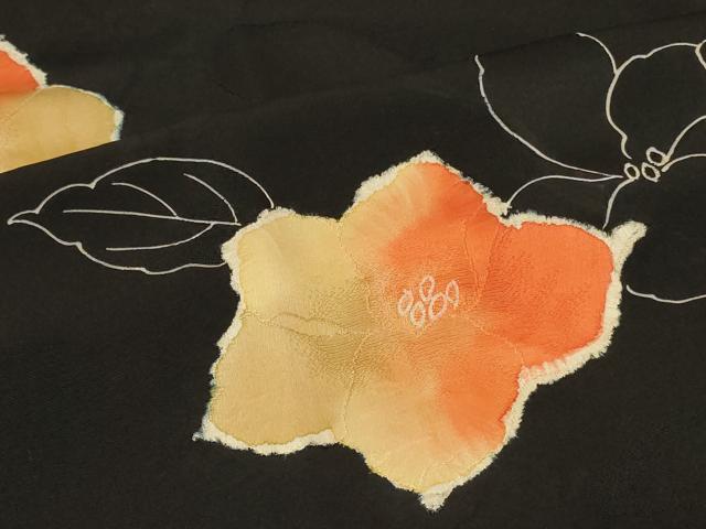 平和屋着物＃道行コート　地紋起こし　草花文　暈し染め　黒地　正絹　逸品　CABF8833in