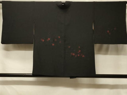 平和屋着物＃羽織　総刺繍　枝葉文　黒地　正絹　逸品　CABF8835in