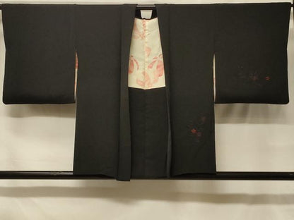 平和屋着物＃羽織　総刺繍　枝葉文　黒地　正絹　逸品　CABF8835in