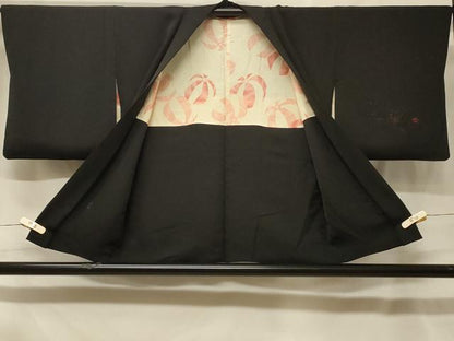 平和屋着物＃羽織　総刺繍　枝葉文　黒地　正絹　逸品　CABF8835in