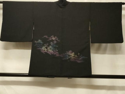 平和屋着物＃羽織　寿光織　風景文　黒地　金糸　正絹　逸品　CABF8836in