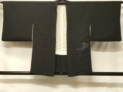 平和屋着物＃羽織　寿光織　風景文　黒地　金糸　正絹　逸品　CABF8836in