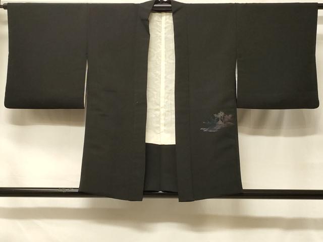 平和屋着物＃羽織　寿光織　風景文　黒地　金糸　正絹　逸品　CABF8836in