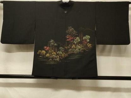 平和屋着物＃羽織　寿光織　遠山風景文　黒地　金銀糸　正絹　逸品　CABF8840in