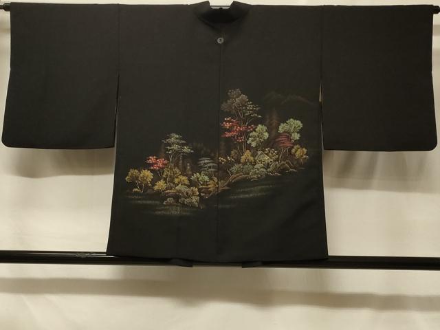 平和屋着物＃羽織　寿光織　遠山風景文　黒地　金銀糸　正絹　逸品　CABF8840in