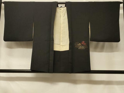平和屋着物＃羽織　寿光織　遠山風景文　黒地　金銀糸　正絹　逸品　CABF8840in