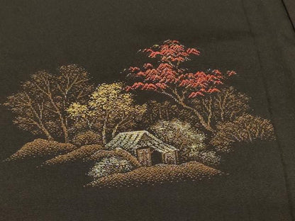平和屋着物＃羽織　寿光織　遠山風景文　黒地　金銀糸　正絹　逸品　CABF8840in