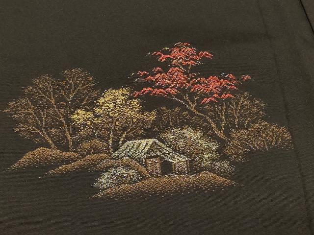 平和屋着物＃羽織　寿光織　遠山風景文　黒地　金銀糸　正絹　逸品　CABF8840in