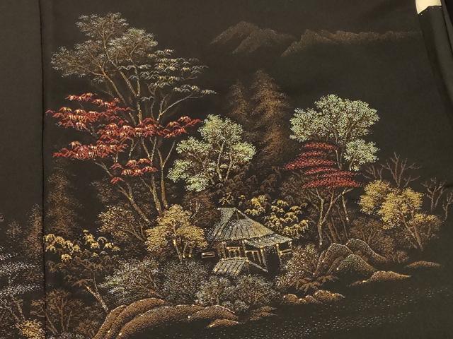 平和屋着物＃羽織　寿光織　遠山風景文　黒地　金銀糸　正絹　逸品　CABF8840in