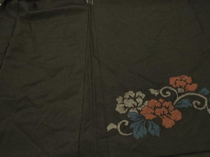 平和屋着物＃羽織　寿光織　檜扇花唐草文　黒地　金銀糸　正絹　逸品　CABF8843in