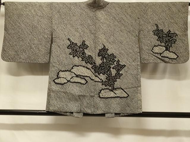 平和屋着物＃羽織　総絞り　枝葉文　黒地　正絹　逸品　CABF8844in