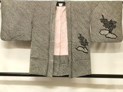 平和屋着物＃羽織　総絞り　枝葉文　黒地　正絹　逸品　CABF8844in