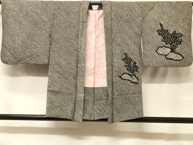 平和屋着物＃羽織　総絞り　枝葉文　黒地　正絹　逸品　CABF8844in