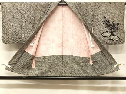 平和屋着物＃羽織　総絞り　枝葉文　黒地　正絹　逸品　CABF8844in