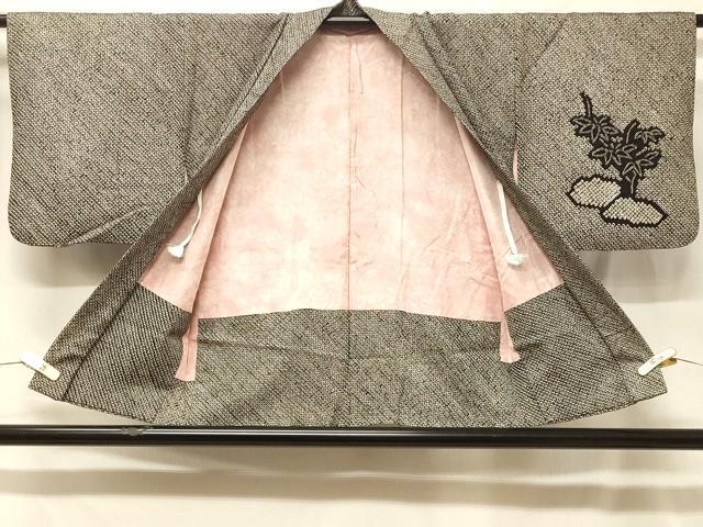 平和屋着物＃羽織　総絞り　枝葉文　黒地　正絹　逸品　CABF8844in