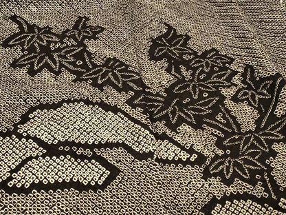 平和屋着物＃羽織　総絞り　枝葉文　黒地　正絹　逸品　CABF8844in