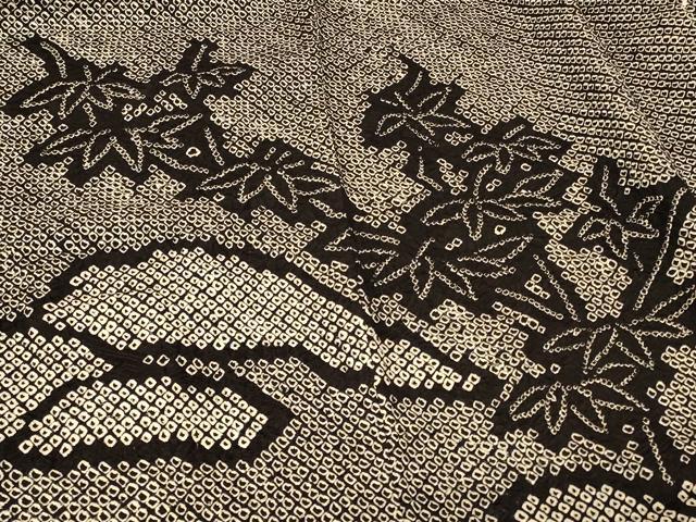 平和屋着物＃羽織　総絞り　枝葉文　黒地　正絹　逸品　CABF8844in