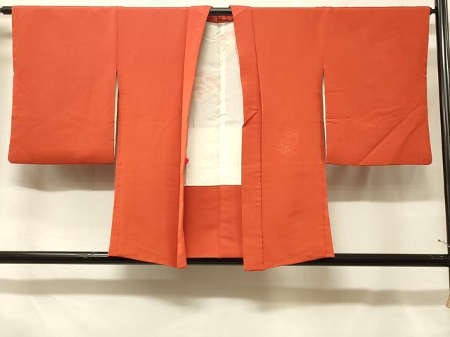 平和屋着物＃羽織　色無地　総刺繍　亀甲草花地紋　緋色　正絹　逸品　CABF8848in