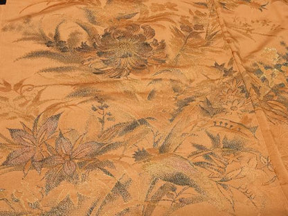平和屋着物＃羽織　草花文　金糸　正絹　逸品　CABF8849in