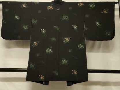 平和屋着物＃羽織　寿光織　霞文　黒地　正絹　逸品　CABF8850in