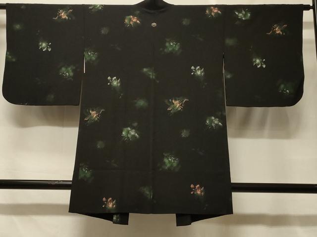 平和屋着物＃羽織　寿光織　霞文　黒地　正絹　逸品　CABF8850in