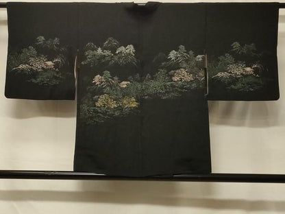 平和屋着物＃羽織　寿光織　遠山風景文　黒地　金銀糸　正絹　逸品　CABF8851in