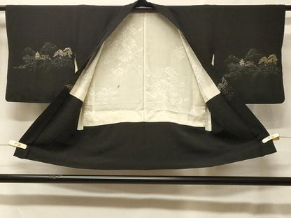 平和屋着物＃羽織　寿光織　遠山風景文　黒地　金銀糸　正絹　逸品　CABF8851in