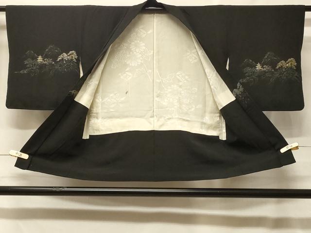 平和屋着物＃羽織　寿光織　遠山風景文　黒地　金銀糸　正絹　逸品　CABF8851in