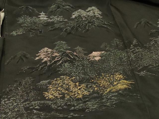 平和屋着物＃羽織　寿光織　遠山風景文　黒地　金銀糸　正絹　逸品　CABF8851in